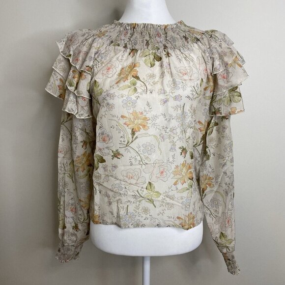 V. CHAPMAN Lucca Top Floral Ruffle Long Sleeve Cotton Silk Blouse Top Size 0 - Picture 4 of 10